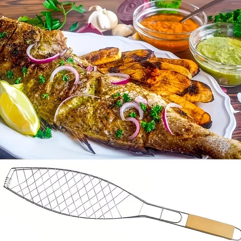 1pc Wooden Handle Barbecue Tongs, Heavy-Duty Fish Tongs For Kitchens And Restaurants, Outdoor Camping Barbecue Tools