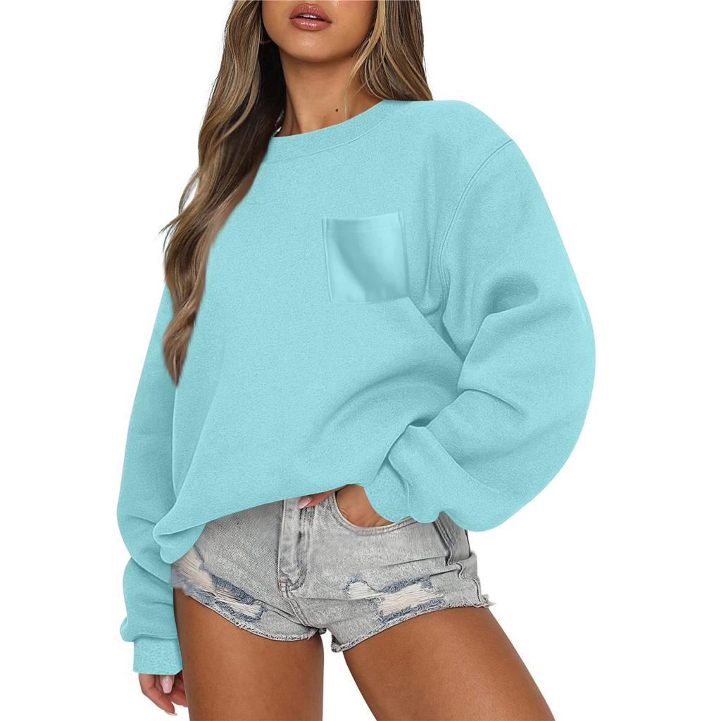 Women's Casual Fashion Round Neck Long Sleeve Sweatshirt With Pockets