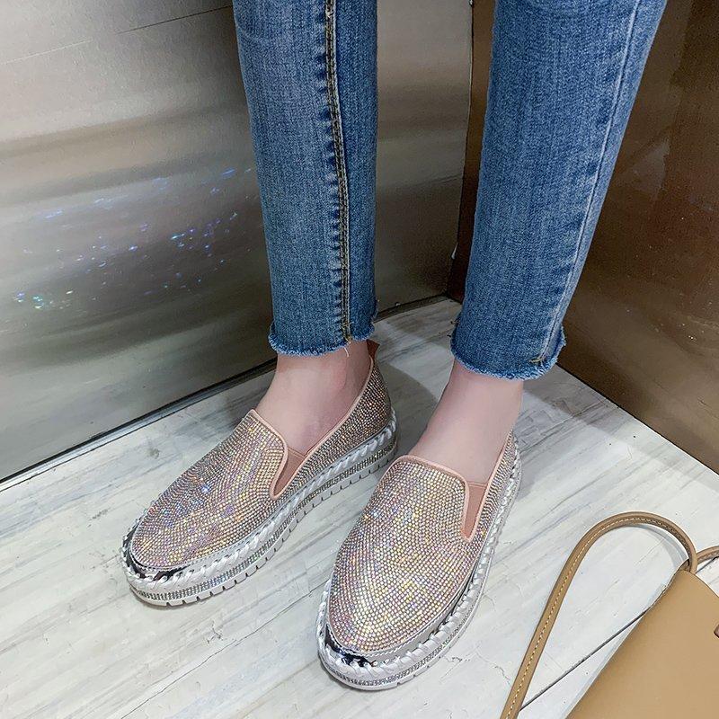 Fashion Aphixta Luxury Crystals Flats Women Slip On Red Pink Khaki Women Sexy Platform Casual Women Shoes Flats Female Rhinestone Loafer