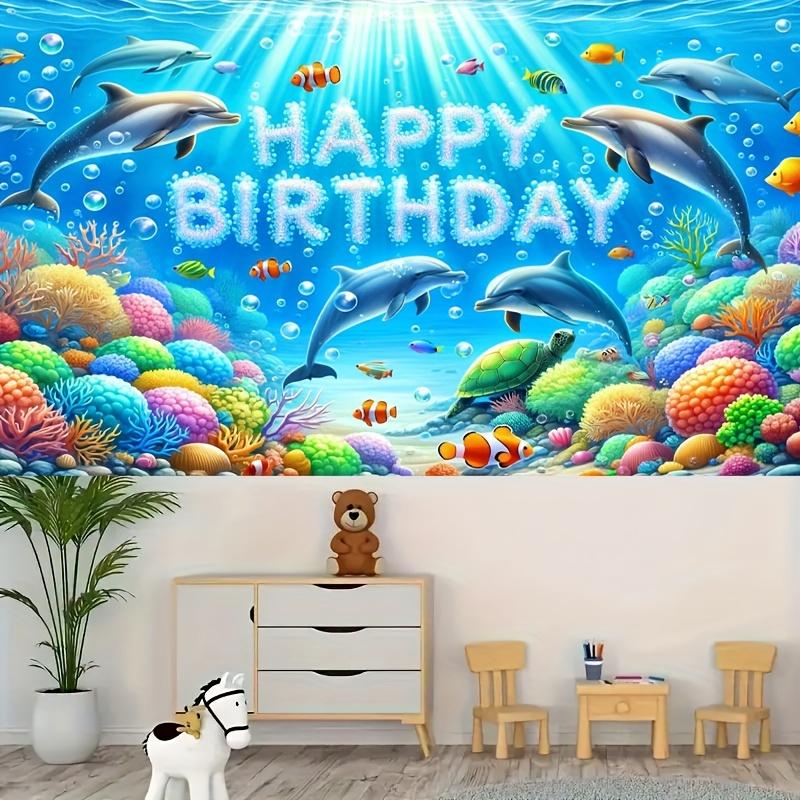 Marine-Thema Happy Birthday Banner Unterwasser Delfin und Meerestier Partydekorationen