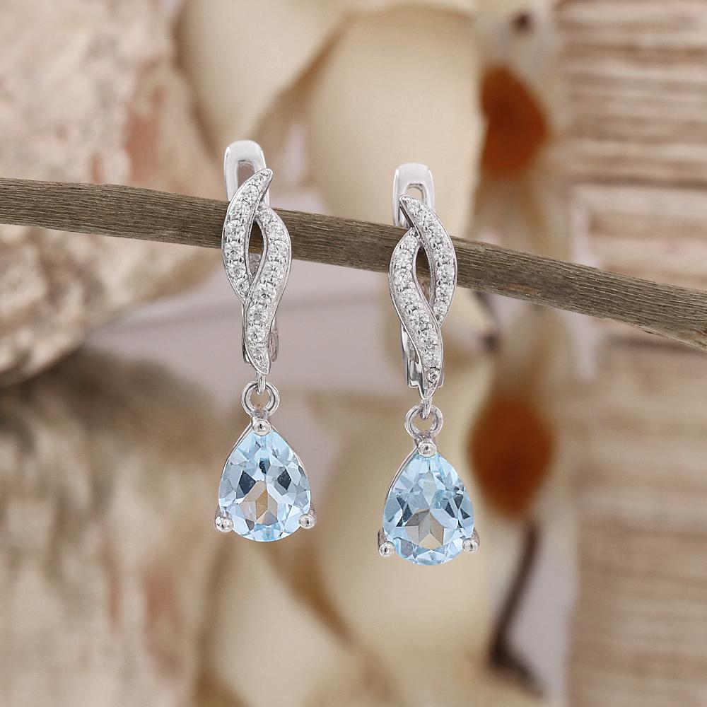 Wunderschöne natürliche himmelblaue Topas 925 Sterling Silber Damenohrringe Birne 6*8mm Edelsteine Feinschmuck für Geburtstag Bankett Geschenk