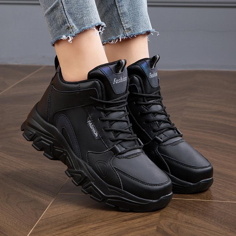 Four Season Model with Thick Bottom and Increased Height Women's Shoes Sports Casual Shoes Large Size Microfiber Leather Waterproof Sports Shoes