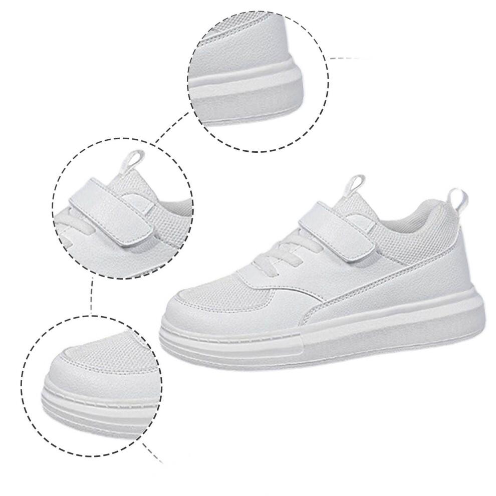Boys & Girls Lightweight Athletic Sneakers – Comfortable Casual Shoes for School, Running & Everyday Wear – White, Size 35