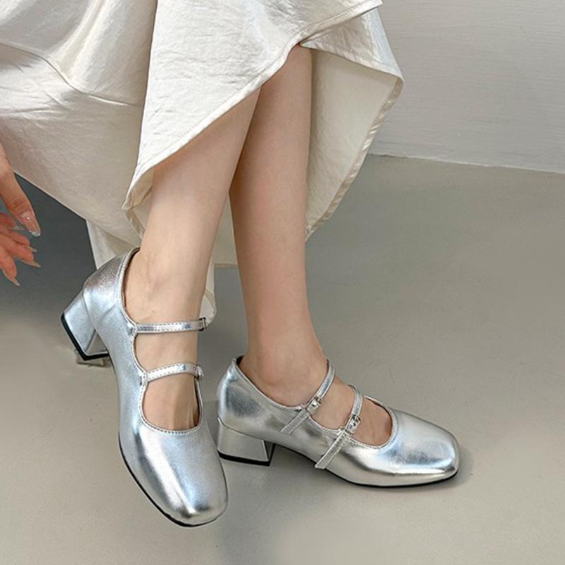 Fashion Mary Jane Shoes Heightened Retro Single Shoes Xia Square Toe Shallow Mouth Season One-word Leather Shoes Women