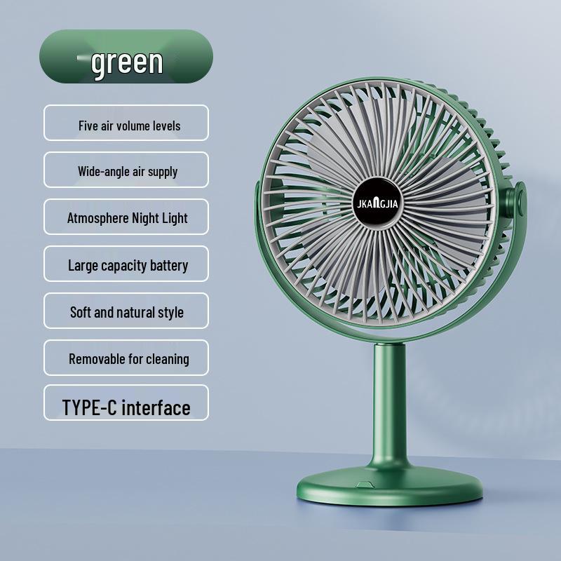 

Rechargeable Desktop Fan with Ambient Night Light - Portable for Office, Home, Dorm 29x13x19.5 cm зелёный