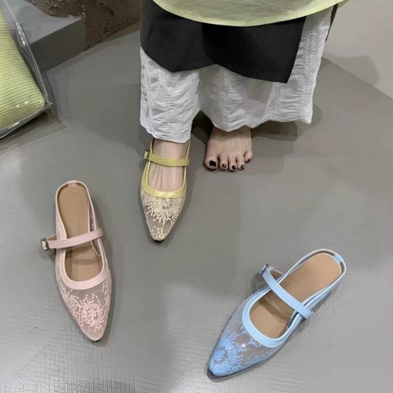 

Модные шлепанцы на плоской подошве, летние новинки, с острым носком и мелким вырезом, из сетчатой ткани с вышивкой, на мягкой подошве, противоскользящие, износостойкие сандалии 40 жёлтый