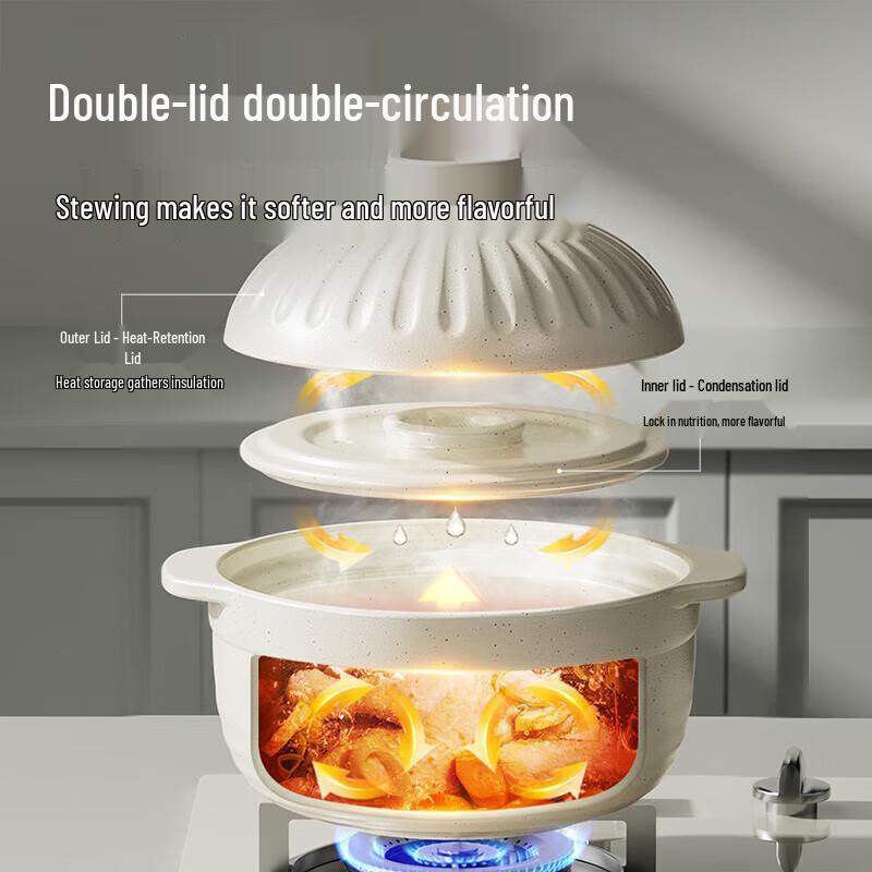 Chu Da Huang 3.5L Double-Lid Ceramic Casserole Pot
