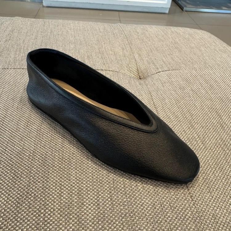 Summer New Flat-bottomed Leather Light-mouth Black Single Shoes Women's Casual Ladyshoes Women