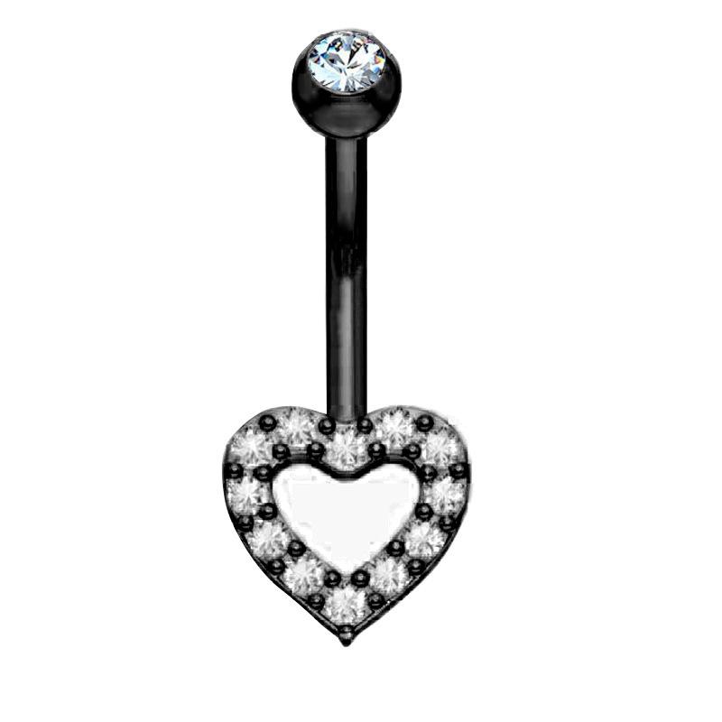 Heart-Shaped Black Navel Ring with Planet and Moon Design