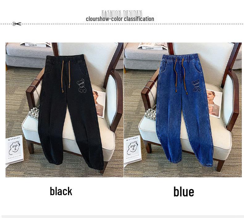Plus Size Women's High Waist Denim Long Pants - Slimming, Casual, Loose, Cuffed Dad Jeans (200/300 Jin)