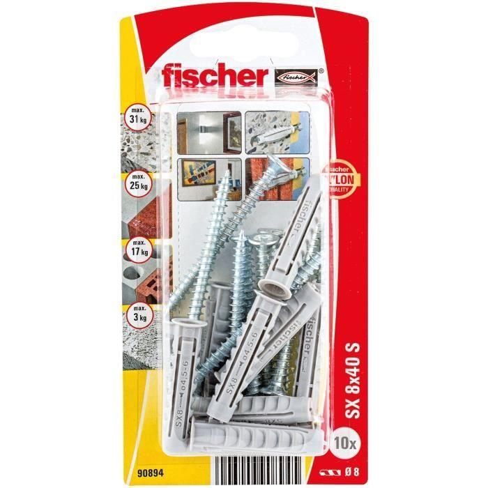 Cheville En Nylon - FISCHER - SX 8x40 - Lot De 10 - Puissante - Expansion 4 Directions