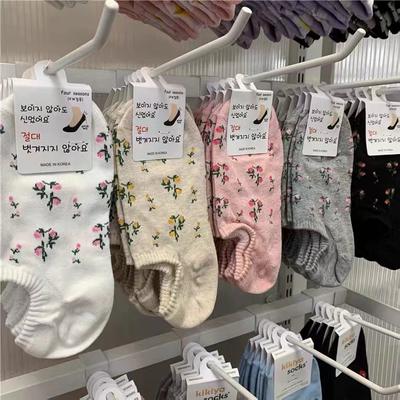 5 perechi de șosete subțiri din bumbac de primăvară și vară pentru femei, șosete invizibile pentru bărci pentru fete cu flori fragmentate, șosete scurte