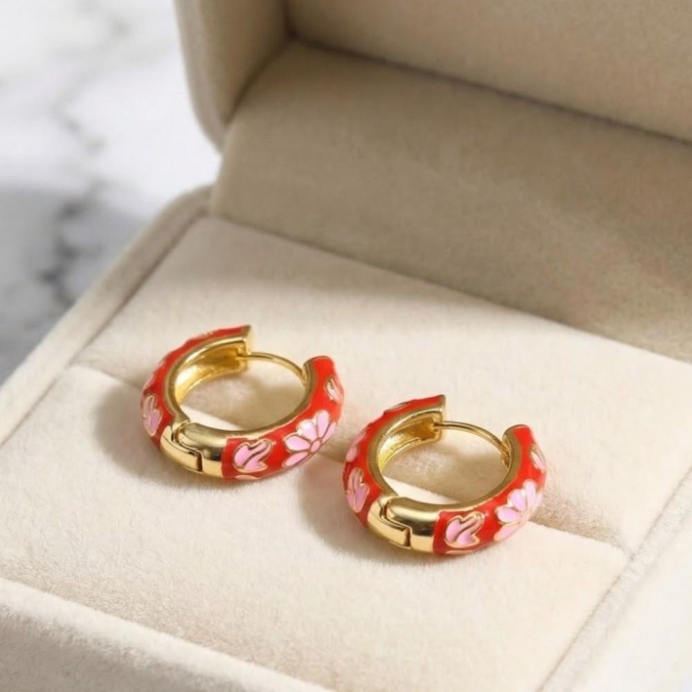 Traditional Flower Enamel Ear Rings Chinese Glaze Ear Jewelry Chinese Style Earrings  Jewelry