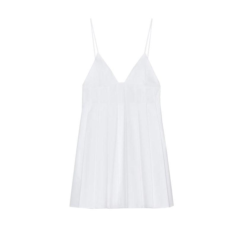 Spring and Summer New Women's Clothing Ins Style Minimalist V Neck Sleeveless Wide Pleated Poplin Sling Short Dress 3008035