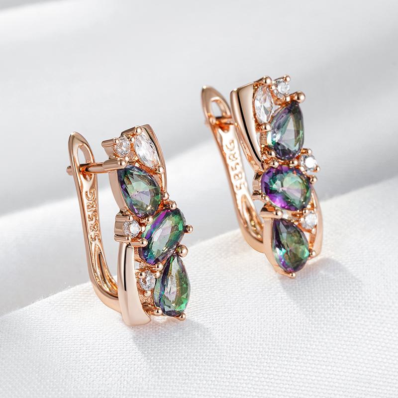New Rose Gold Drop Earrings For Women Delicate Cut Dazzling Colorful Natural Zircon Accessories Daily Fine Jewelry