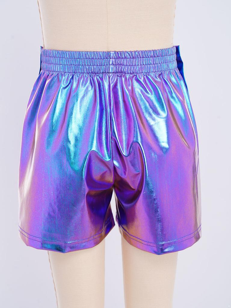 Children‘s Hip Hop Dance Shorts Metallic Finish Elastic Waistband Tear Away Side Buttons with Pockets for Stage Recital