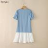 ZANZEA Women Casual Round Neck Loose Short Sleeve Splice Dress