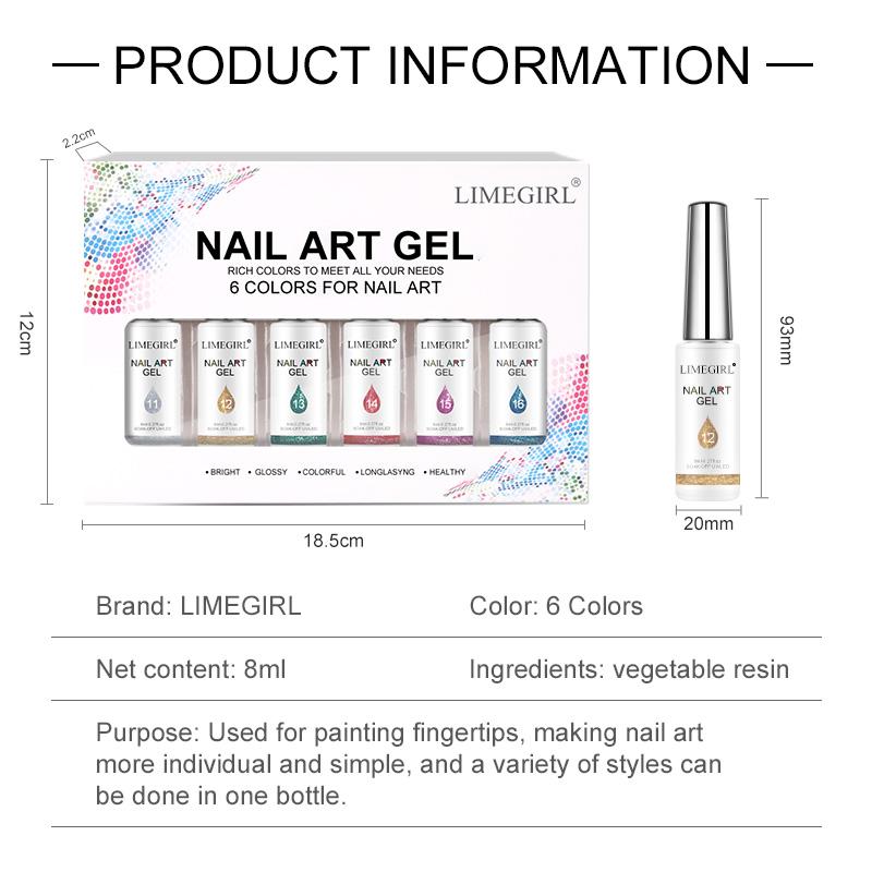 6pcs/set Platinum Gel Liner Nail Polish Kit For Hook Line Painting Gel Semi-permanent Varnish Platinum Gel Nail Art Liner Color Set