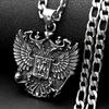 Russian Double-Headed Eagle National Emblem Symbol Pendant Necklace for Women Men Silver Color Stainless Steel Chain Jewelry