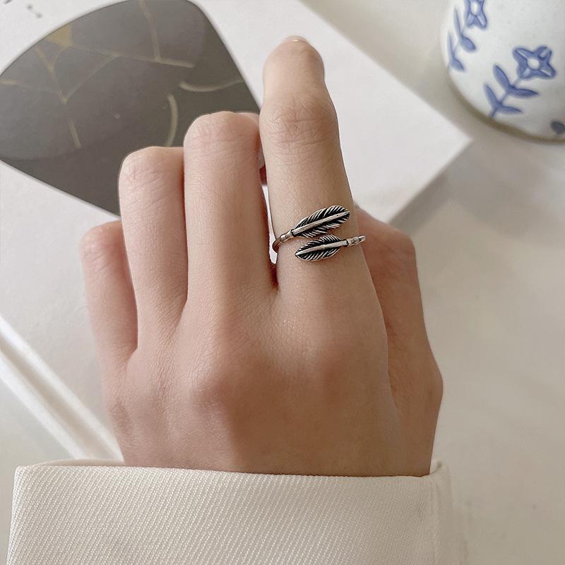 Retro 925 Silver Open Feather Ring - Exaggerated Non-Fading Hip Hop Jewelry for Men & Women