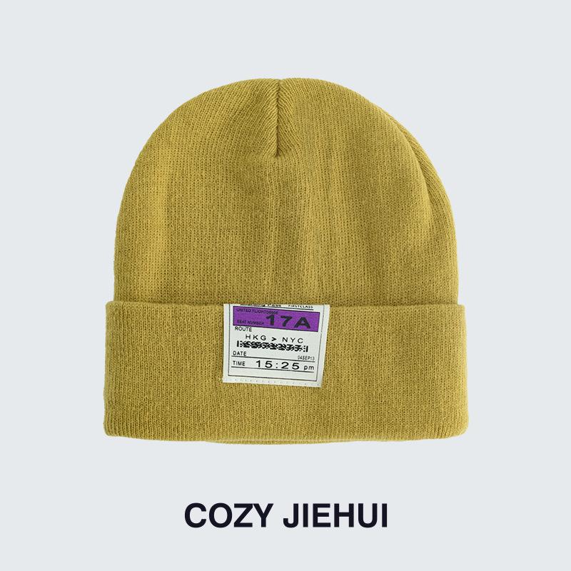 Autumn and winter hat women's wool hat handmade letter labeling white bucket hat winter knitted cold hat couple tide