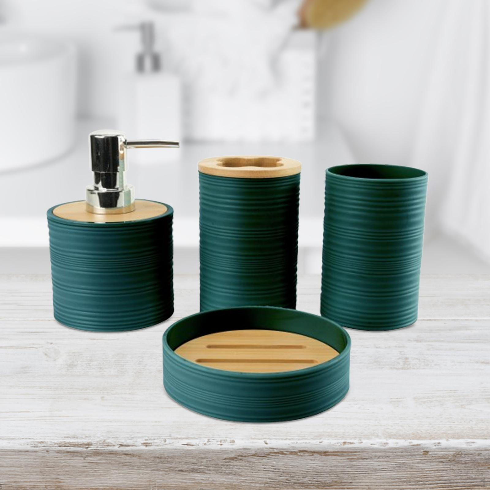 

4 шт. Аксессуары для ванной комнаты, стакан для ополаскивателя рта, декор для ванной комнаты в стиле модерн, мыльница, аксессуар для ванной темно-зеленого