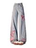 Jeans a vita alta a zampa larga tie-dye retrò da donna: Design Farfalla Nera