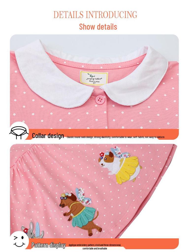 2025 Summer Cartoon Embroidered Lapel Cotton Dresses for Girls - European & American Style