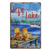 Lake House Posters Vintage Metal Tin Signs Decor Rustic Plaque Metal Plate Wall Art Decor for Living Room