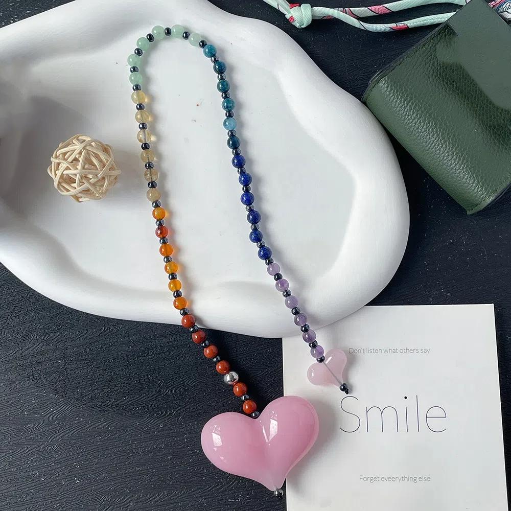 Yellow Duck Double Love Bag Pendant Y2K Charm Beads Keyring Big Size Heart Keychain  Woman Lady