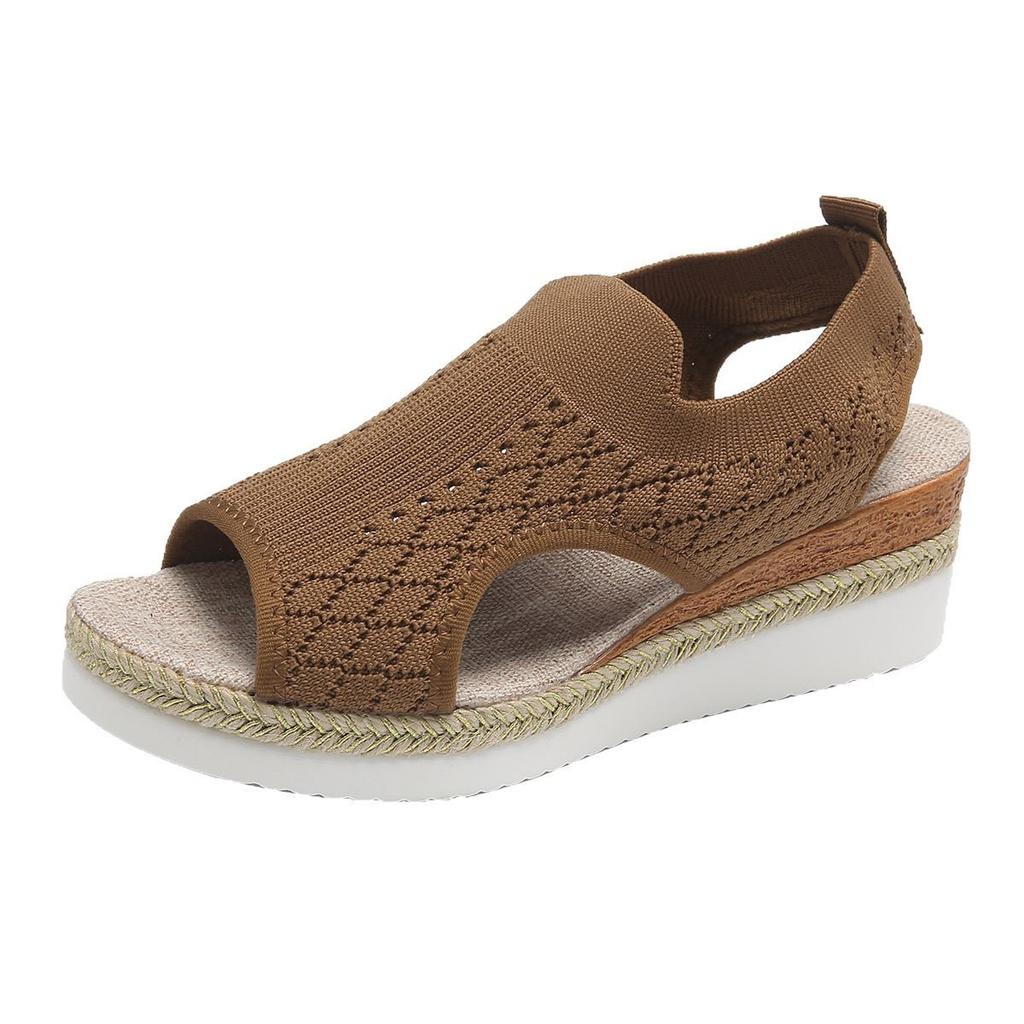 Summer Fly-Woven Muffin Sandals Thick-Soled Breathable Large-Size Wedge Heel Sandals Women