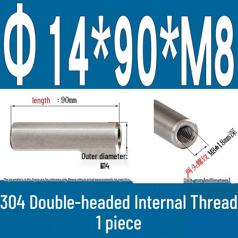 Stainless Steel 304 Double-Ended Threaded Cylindrical Guide Pin with Dual-End Holes