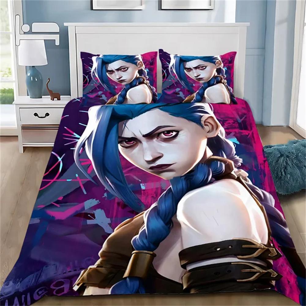 

Hot Anime Arcane Bedding Sets 3D Print Jinx Adult Boys Girl Bedroom Decoration Duvet Cover Set Single Double Size Bed Linen EU Single135x200cm
