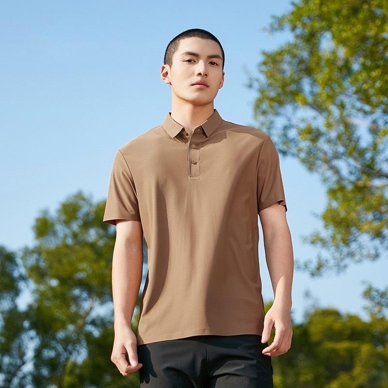 Летняя мужская бесшовная рубашка-поло из ледяного шелка, быстросохнущая, с короткими рукавами, эластичная, дышащая, высококачественная, деловая, повседневная, трендовая, инструментальная одежда M