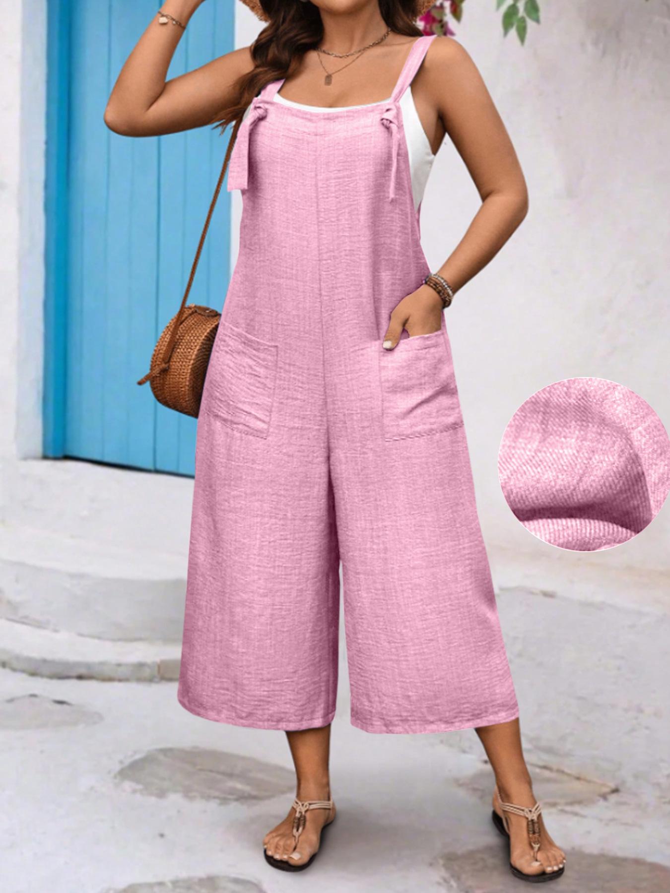 

Летний комбинезон большого размера свободного кроя на бретелях 3XL розовый