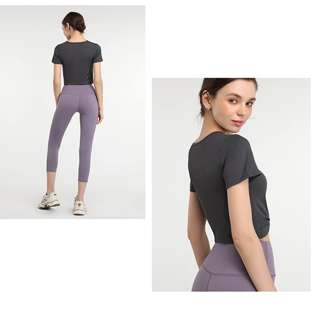 Yuoku Short Sleeve Yoga Fitness Top for Hot Solid Short Women's T-Shirt, Yoga, Sweat-Wicking, Quick-Drying, Breathable, Workout, Gym, Color, Sleeve,