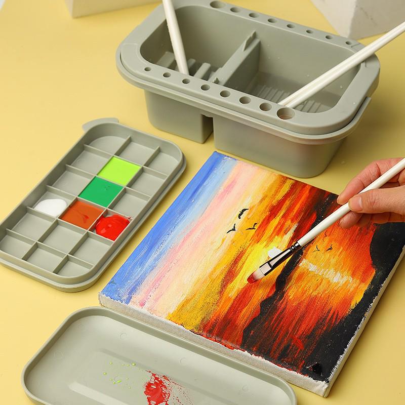 Multifunctional Hand-Carry Wash Bucket with Brush, Watercolor, Oil Painting, Gouache Palette, and Drawing Supplies