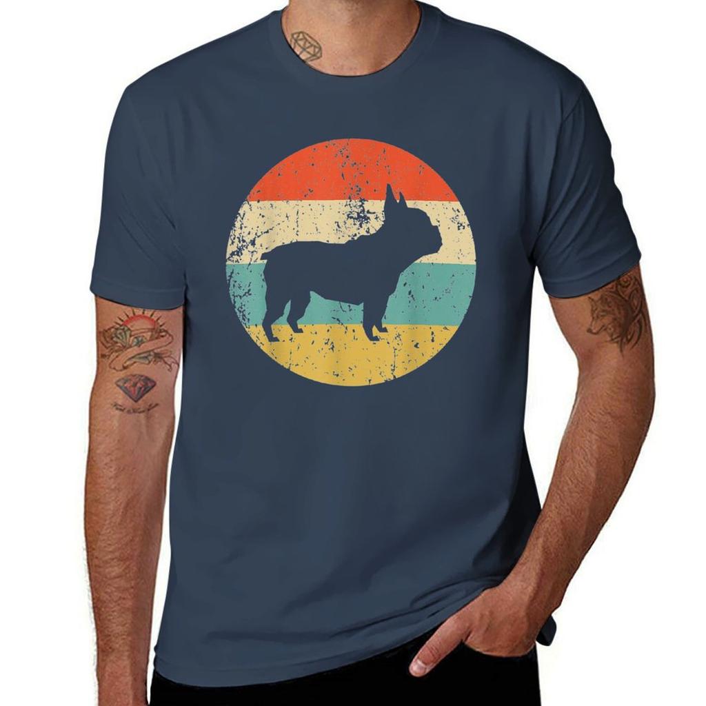 Retro French Bulldog T-shirt Cotton T Shirt Pack T Shirts For Man Cotton Anime Tshirt T-shirt