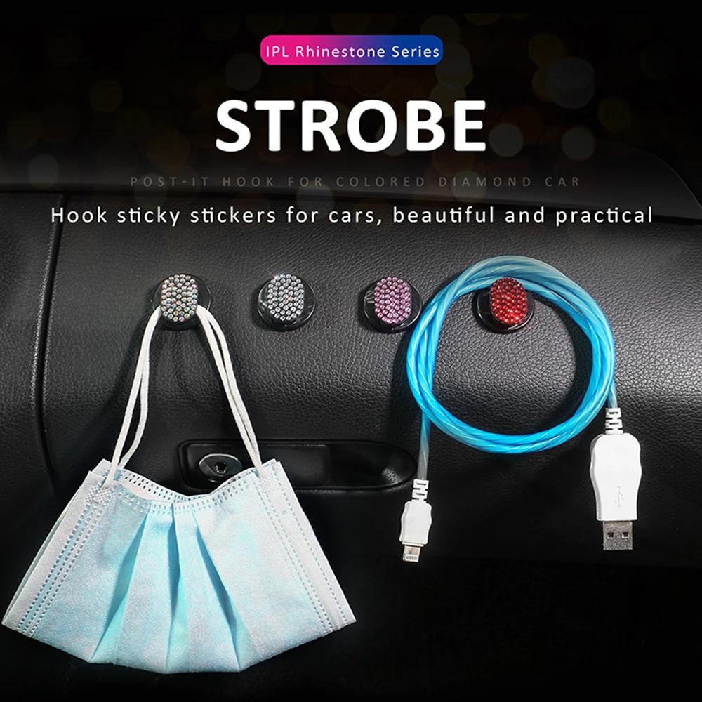 4Pcs Diamond Crystal Car Hooks Organizer Storage USB Cable Headphone Key Storage Self Adhesive Wall Hook Bling Car Accessories