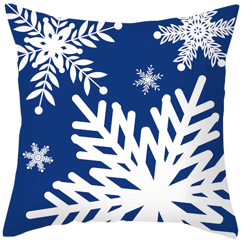Home Decoration Christmas Blue Printing Poly Poems Pillow Set Nordic Modern New Year Cushion Funda De Almohada