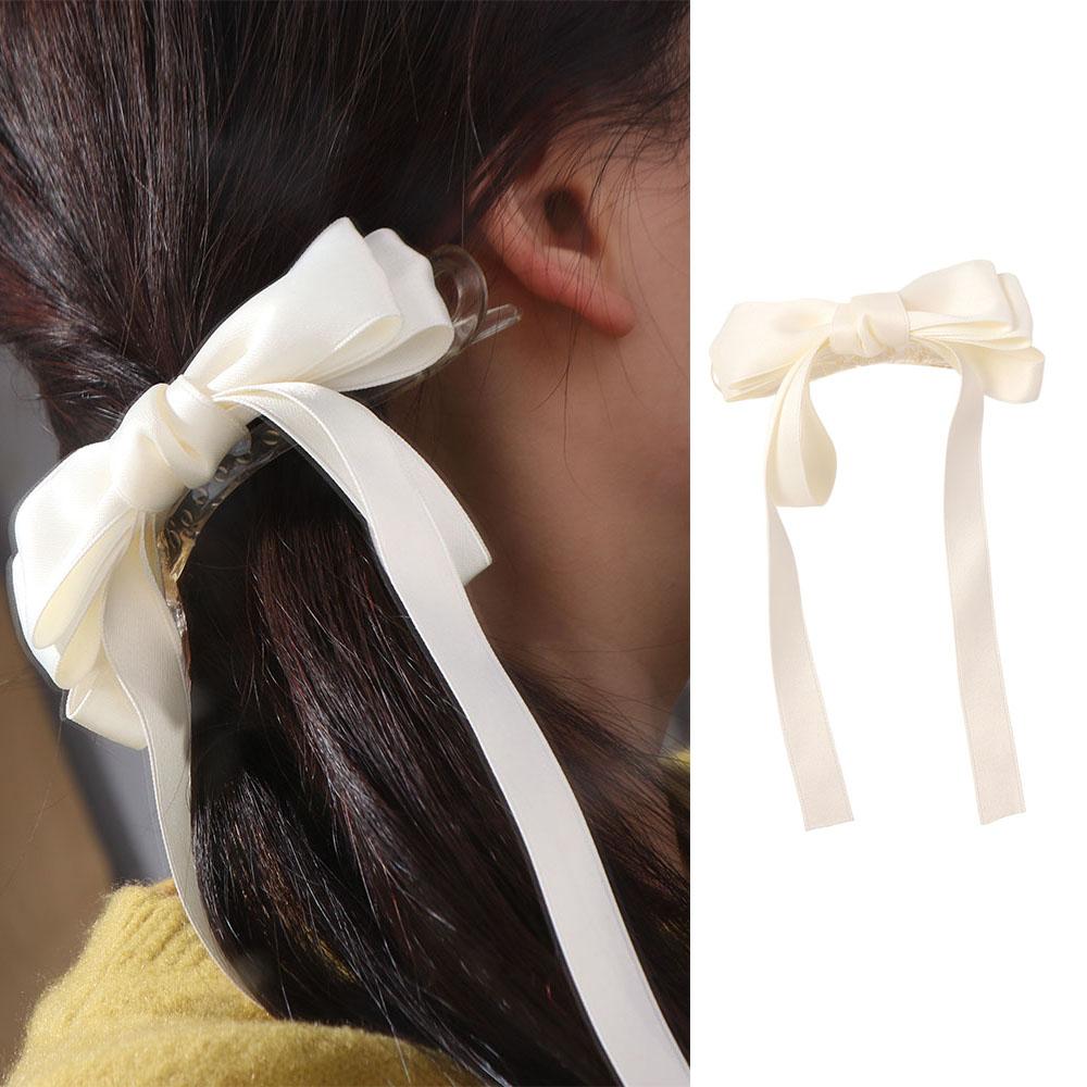 Sweet Satin Bow Hair Clip Solid Color Women Hairpin Fashion Bow Ribbon Hair Clip Headdress