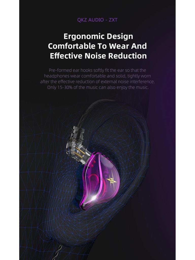 QKZ ZXT Monitor-Level Wired Gaming Earphones with Mic for Sports and Running