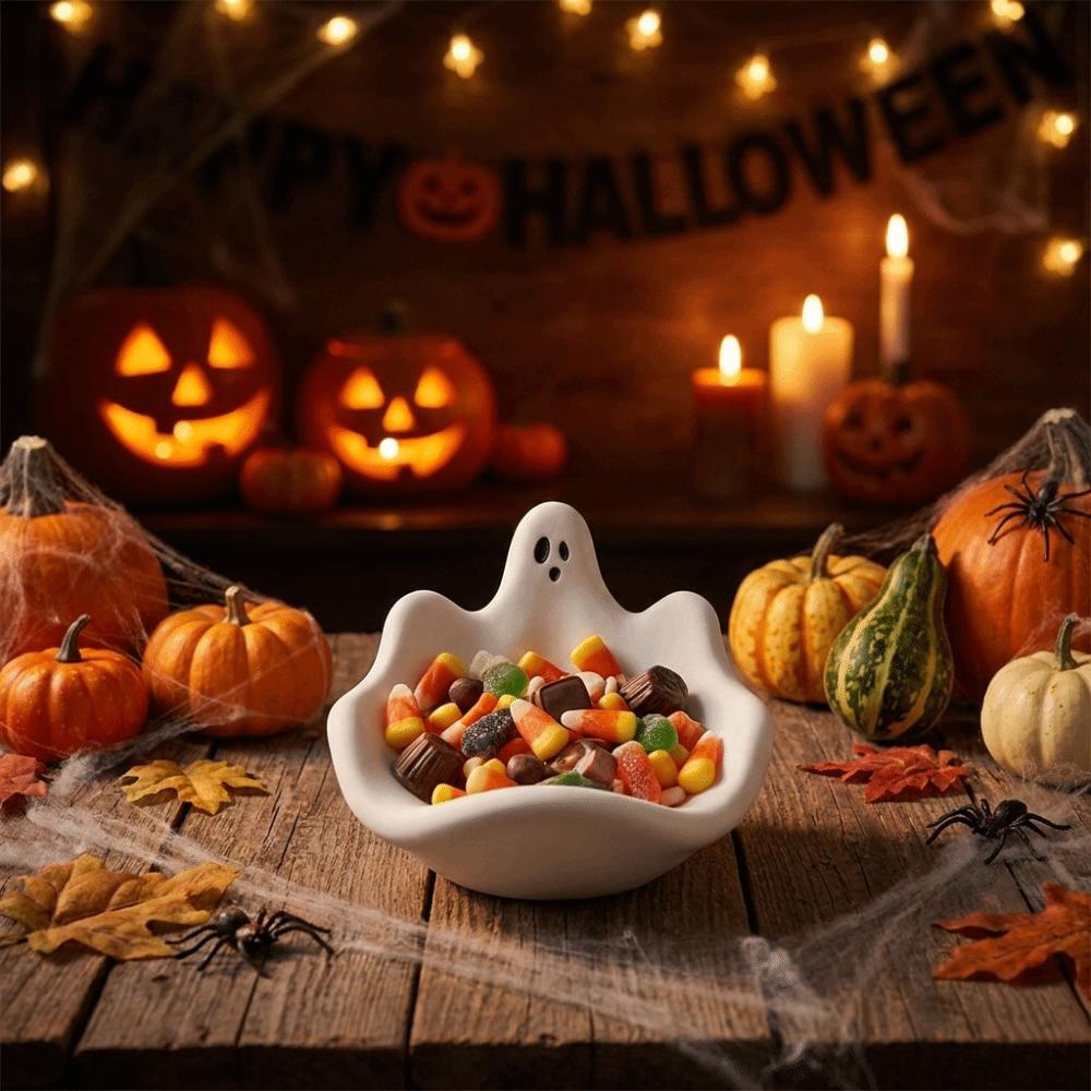 Halloween Theme Ghost Storage Bowl Mold Non-Stick Drip Glue Mold Candy Bowl Mold DIY Handmade Use