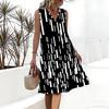 Plus Size V Neck Sleeveless Dress Watercolor Cherry Blossom Print For Spring Scenic Spot Tour