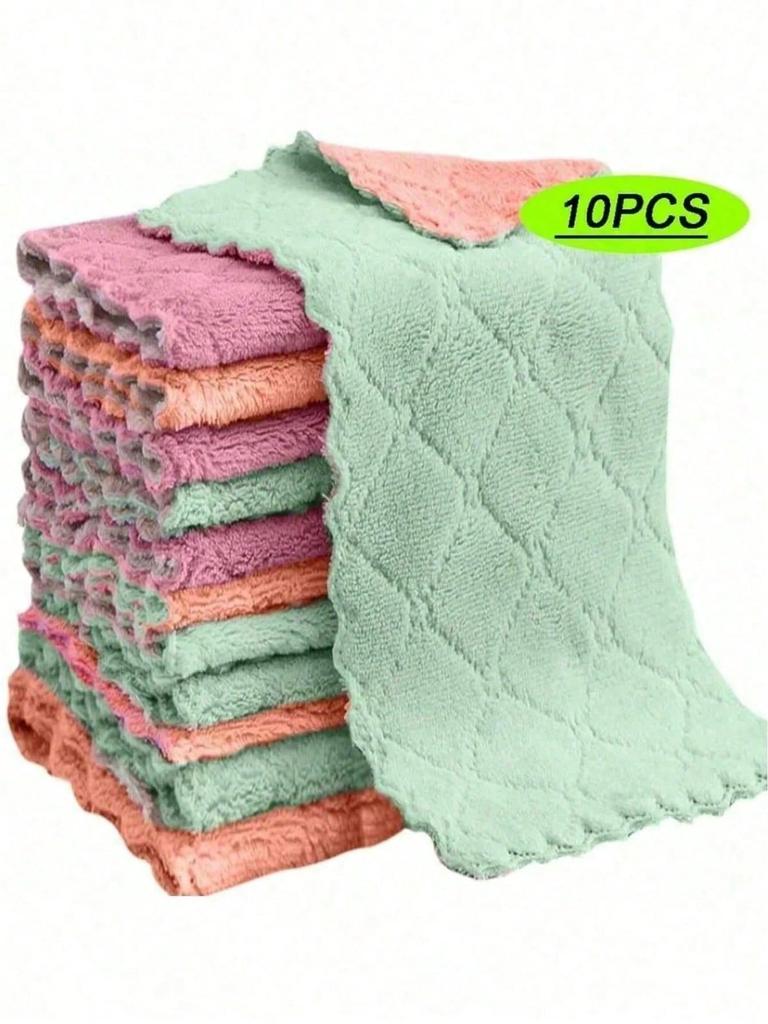 10pcs Microfiber Kitchen Cloth Dish Towels Super Absorbent Coral Velvet Dishtowels Nonstick Oil Washable Fast Drying