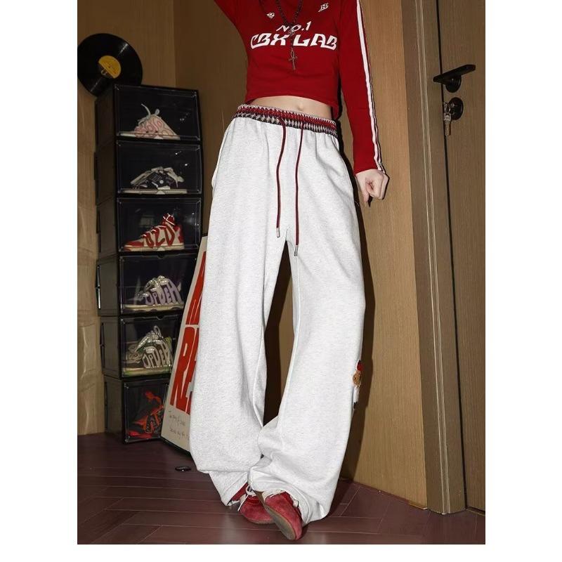 Amerikanische Retro Dackel Sporthosen für Damen Neue Frühjahrs Lockere Weite Beine Gerade High Street Lässige Hosen
