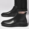 Autumn and winter men's leather boots first layer cowhide soft leather velvet high-top Chelsea boots cotton boots men's leather shoes
