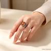 Women's Elegant Hollow Amber Ring, Ancient Style, Retro 925 Silver with Floral Pattern and Inlaid Stone, for Index Finger.