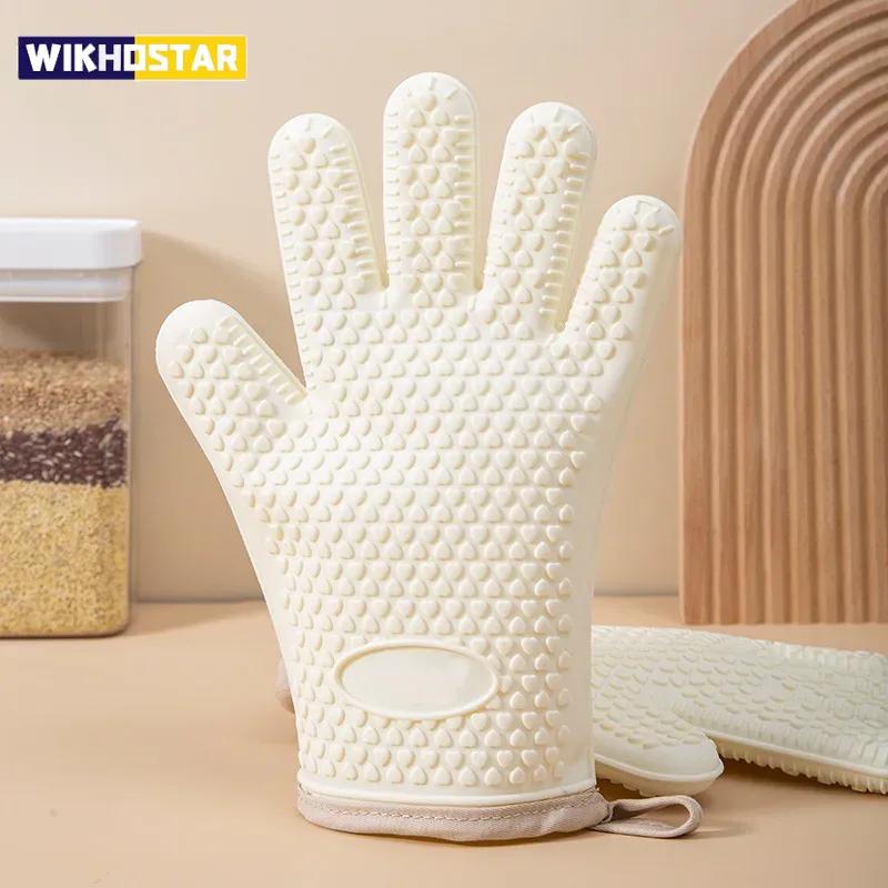 Anti-scald Thickened Silicone Gloves Heat Resistant Microwave  Oven Baking Gloves BBQ Gloves Anti-slip Heat Insulation Mitts
