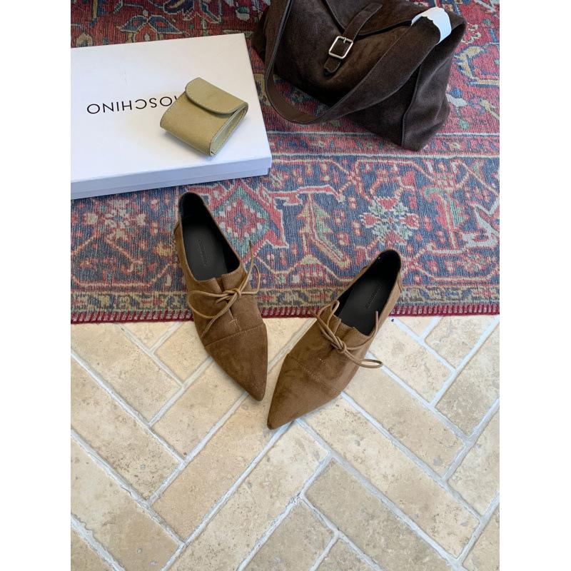 2025 Autumn Models Pointed Head Shallow Mouth Lace-up Roman Style Low Heel Soft Casual Fashion Women's Shoes